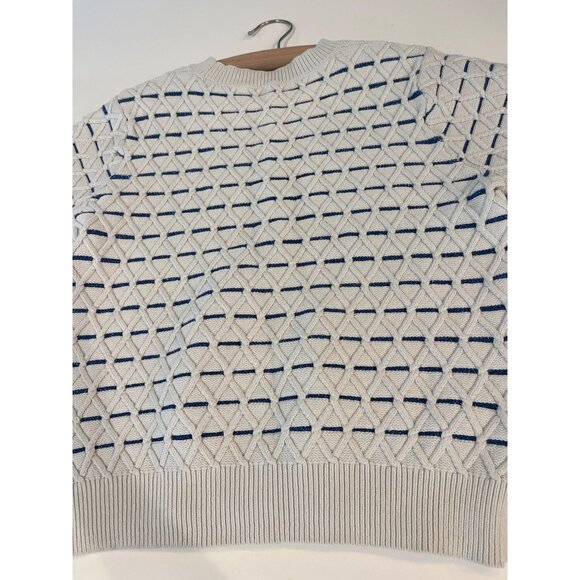 Kate Spade Womens Short Sleeve Knit Sweater Blue & Cream Geometric Pattern Cotto - Picture 9 of 10